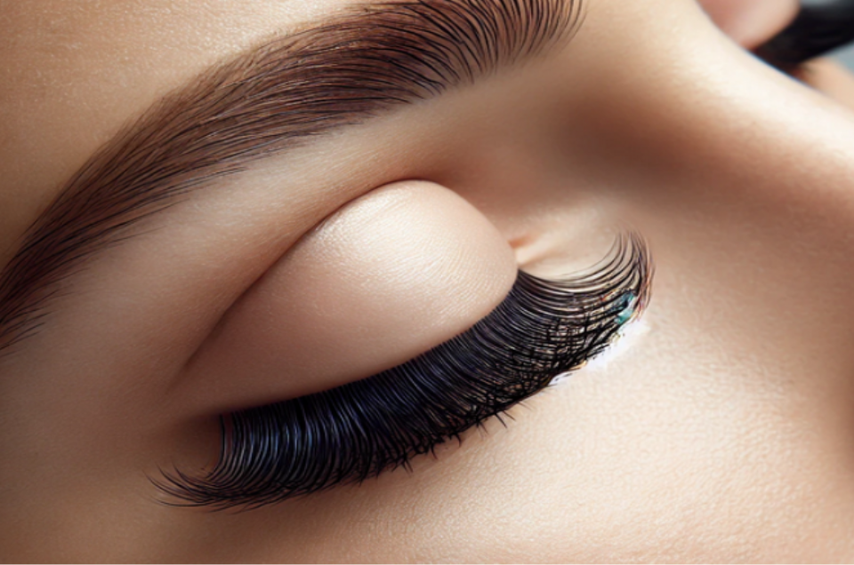 Close-up of a woman receiving a professional eyelash extension application, highlighting whether eyelash extensions are bad for your lashes.